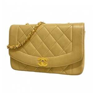 Chanel Diana Shoulder Bag with Chain Bag, Lambskin, Beige, Women's